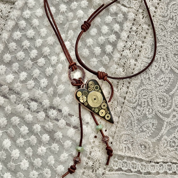 ARTISAN Necklace - “Heart Strings” Leather Slide with Pendant - Picture 2 of 11